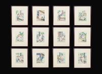 A set of twelve Chinese erotic album leaves, late Qing dynasty to Republic period 春宮圖一組十二幅 晚清至民國