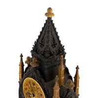 A French Patinated and Parcel Gilt Bronze Cathedral-Form Clock
