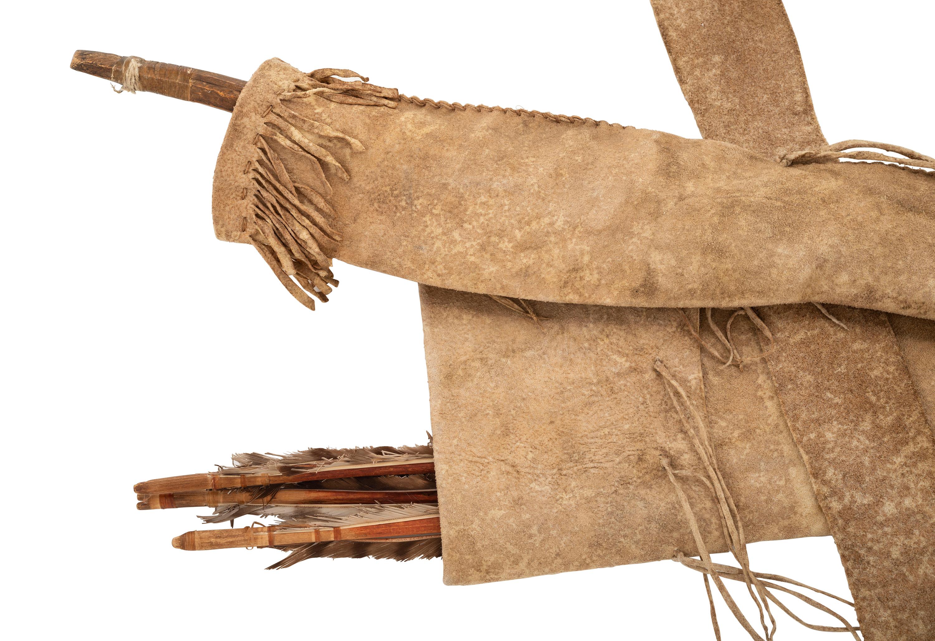 Apache Buffalo Hide Bowcase and Quiver, with Sinew-Backed Recurve Bow and Three Arrows