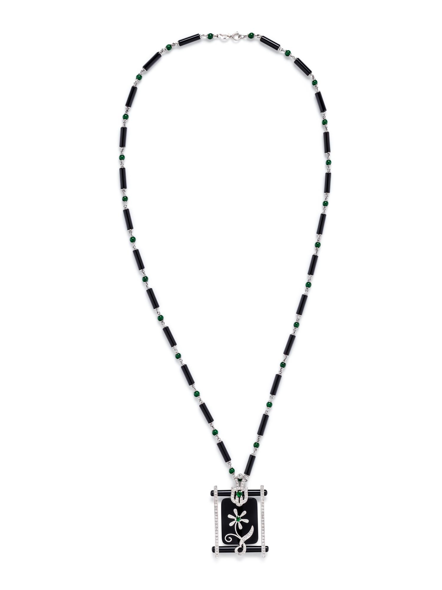 ONYX, JADE AND DIAMOND NECKLACE