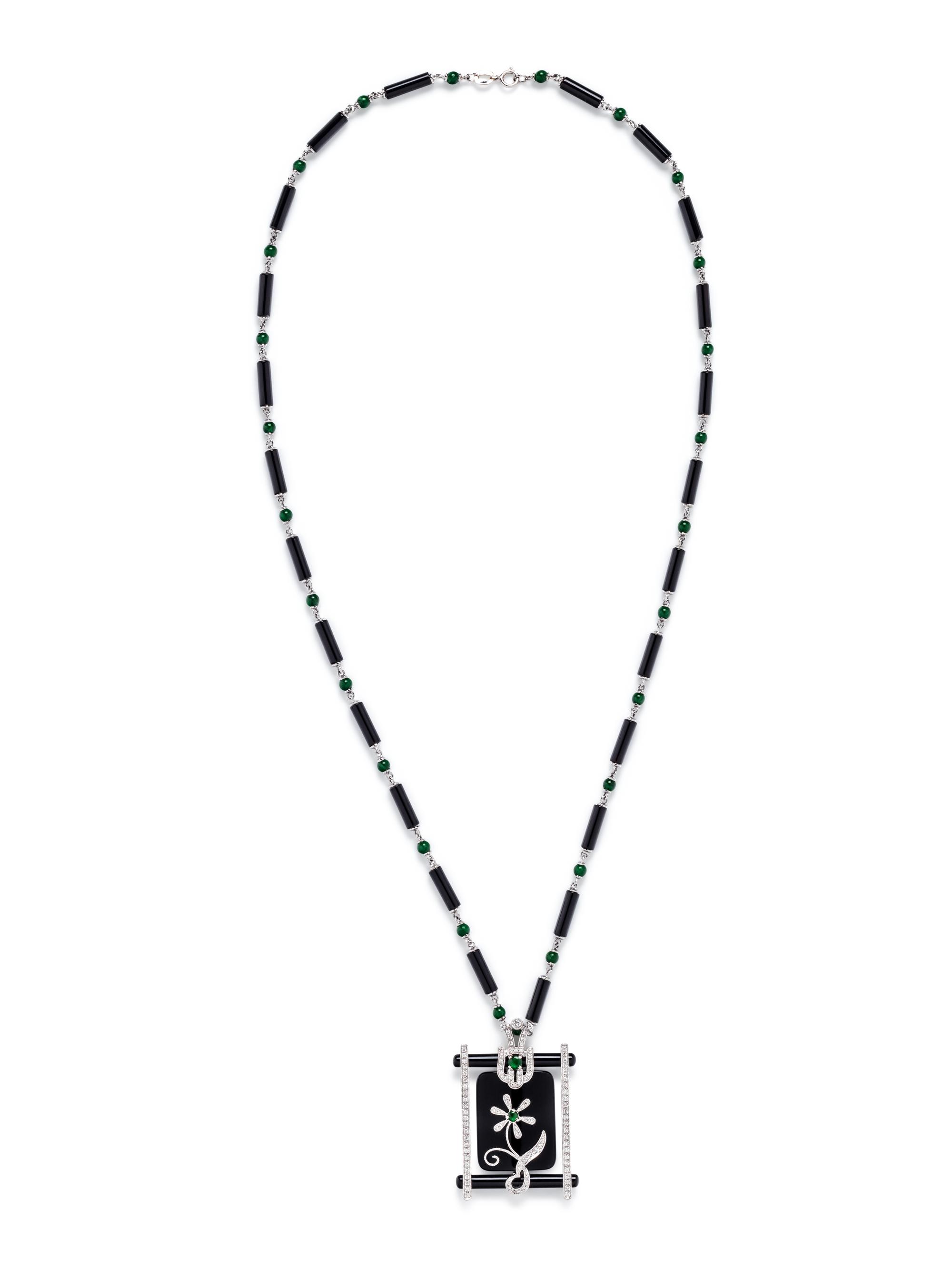 ONYX, JADE AND DIAMOND NECKLACE