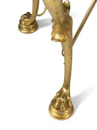 A Pair of French Neoclassical Style Gilt Bronze Marble-Top Lion-Motif Tables