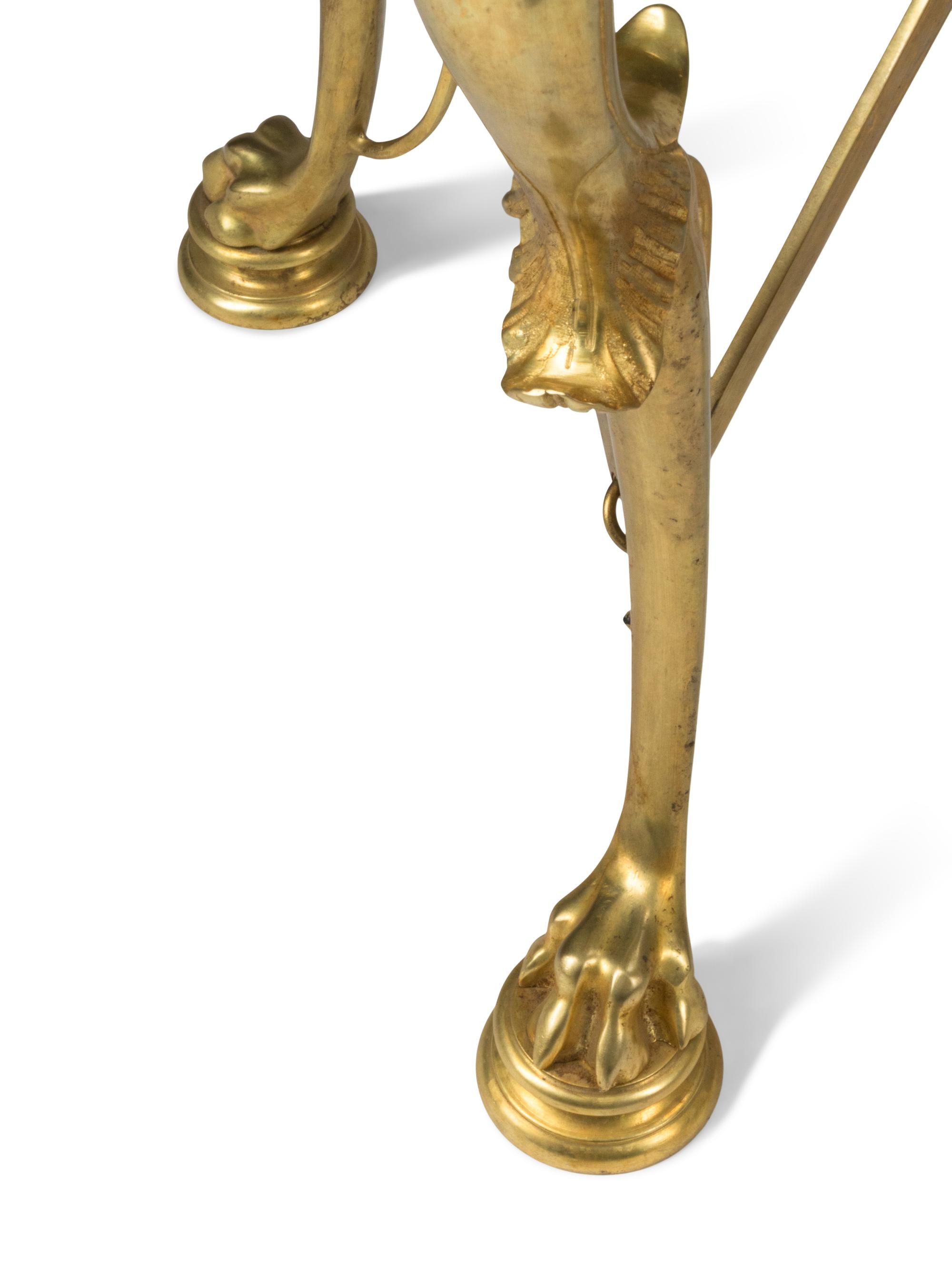 A Pair of French Neoclassical Style Gilt Bronze Marble-Top Lion-Motif Tables