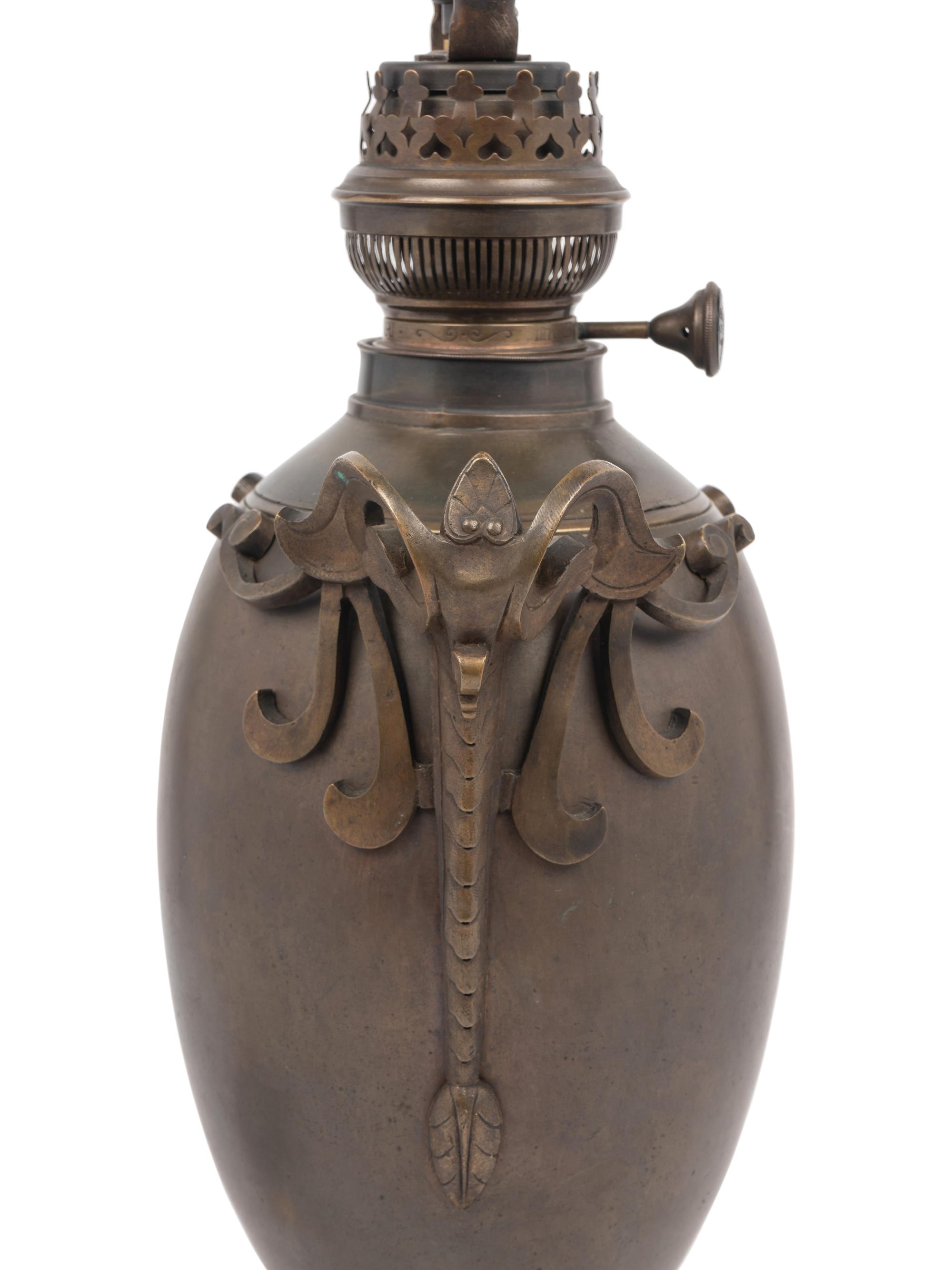 A French Bronze Urn-Form Fluid Lamp Converted to Electricity