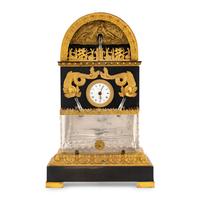 A French Patinated and Gilt Bronze and Cut Glass "Fountain" Mantel Clock