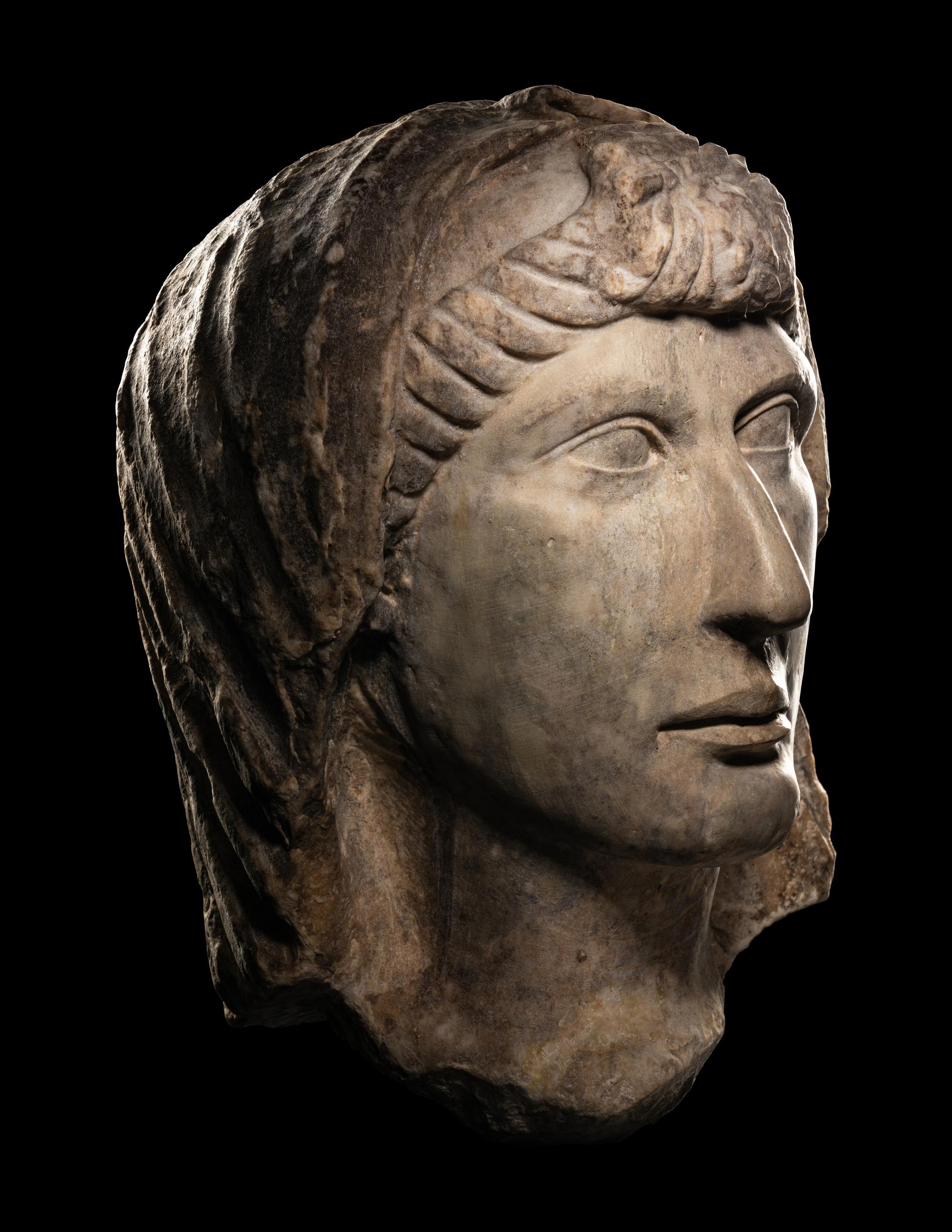A Roman Marble Portrait Head of a Veiled Woman