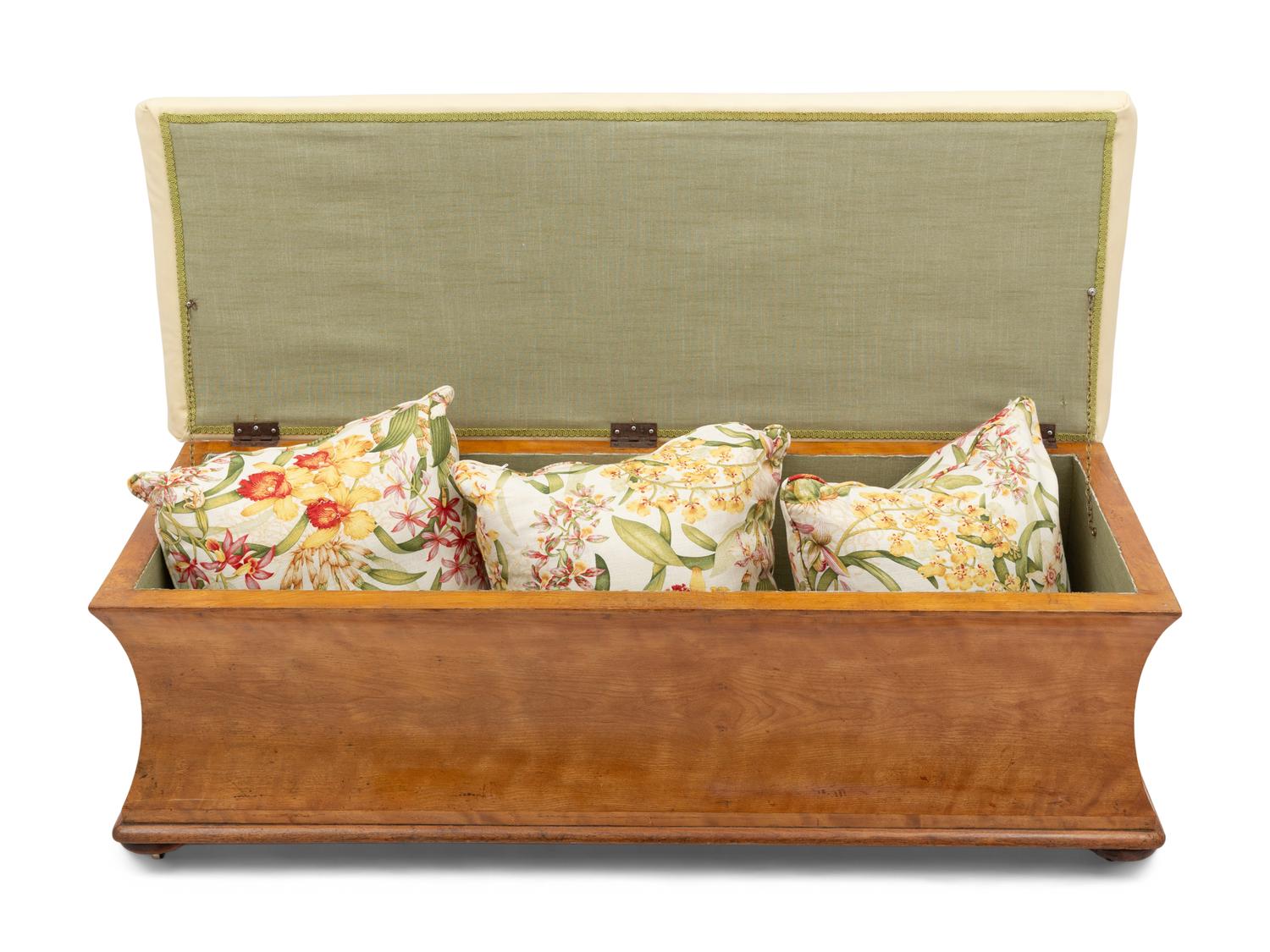 A Biedermeier Satinwood and Leather Storage Bench