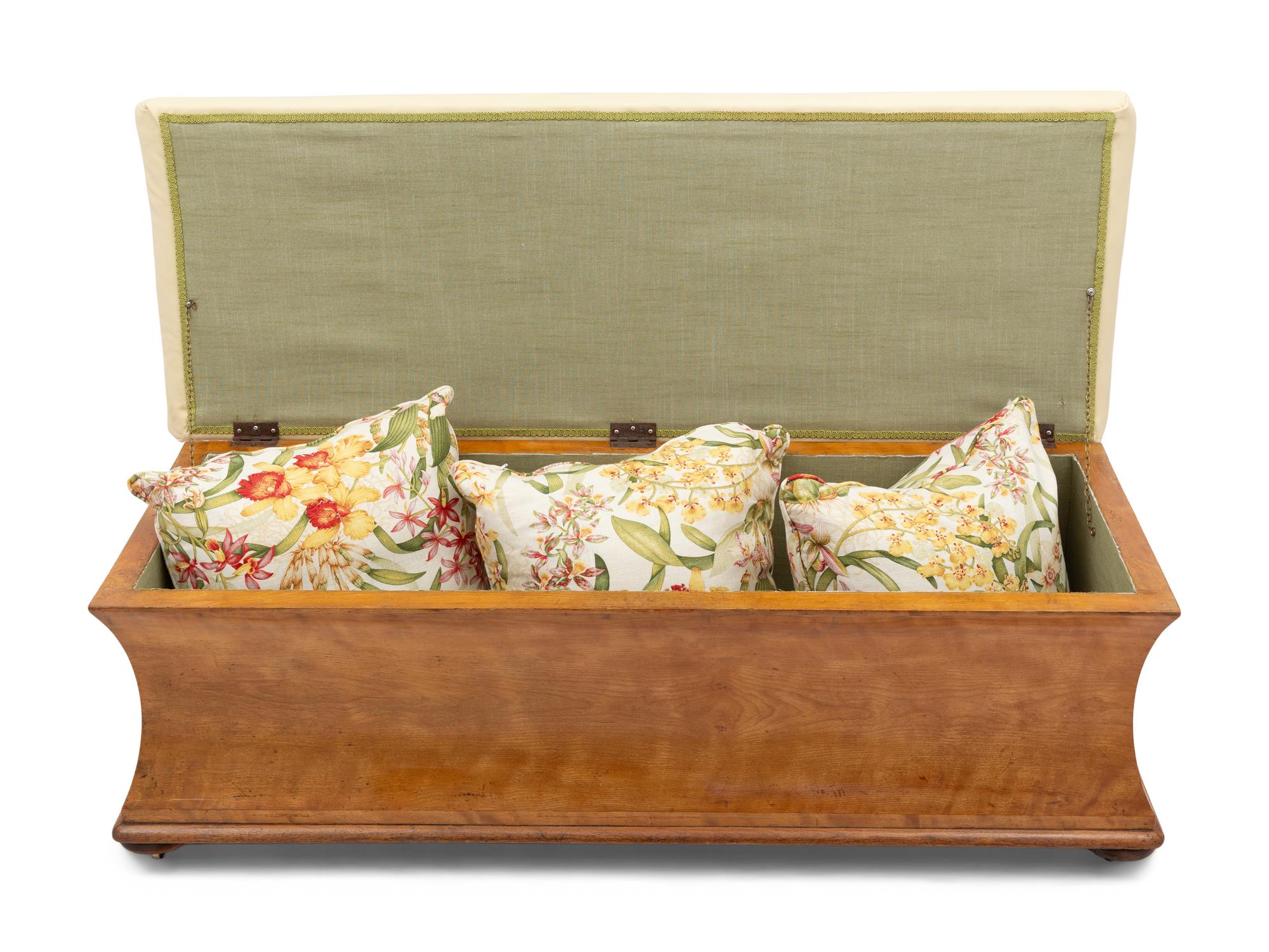 A Biedermeier Satinwood and Leather Storage Bench