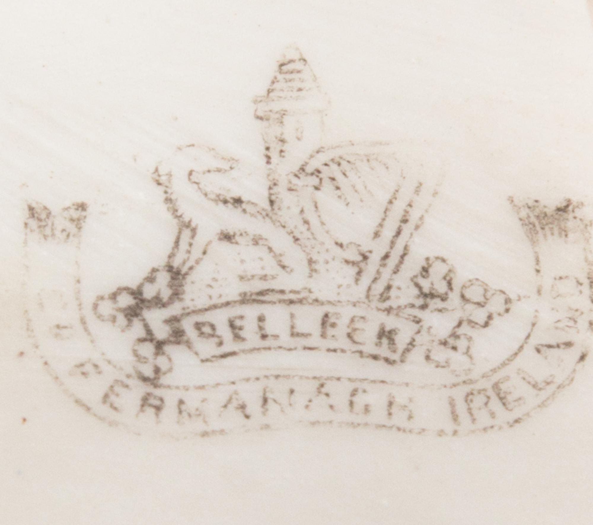 A Belleek Imperial Shell Vase Width 10 inches. — SECOND BLACK MARK (1891-1826)