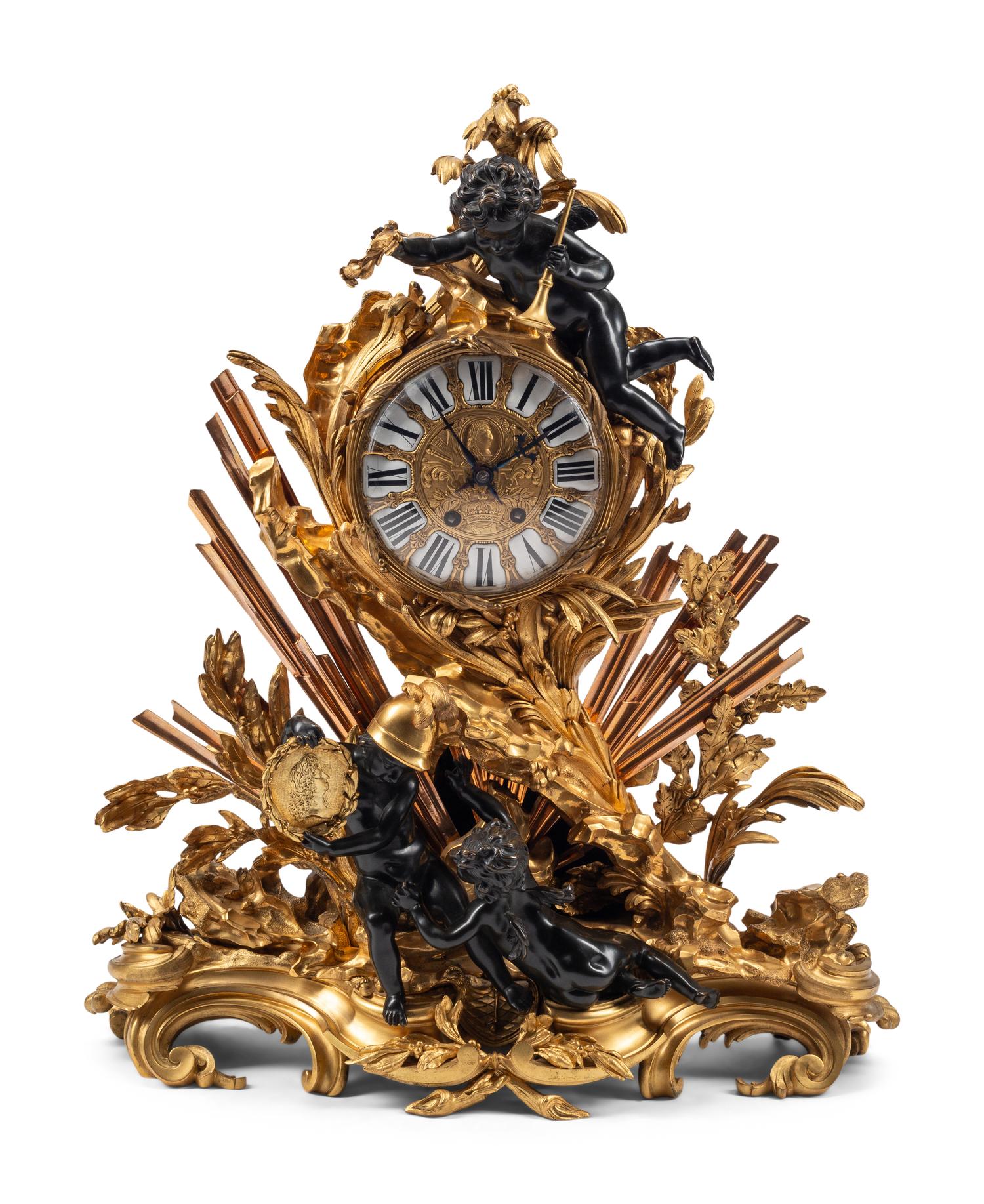 A French Gilt and Patinated Bronze Pendule à la Gloire du Roi