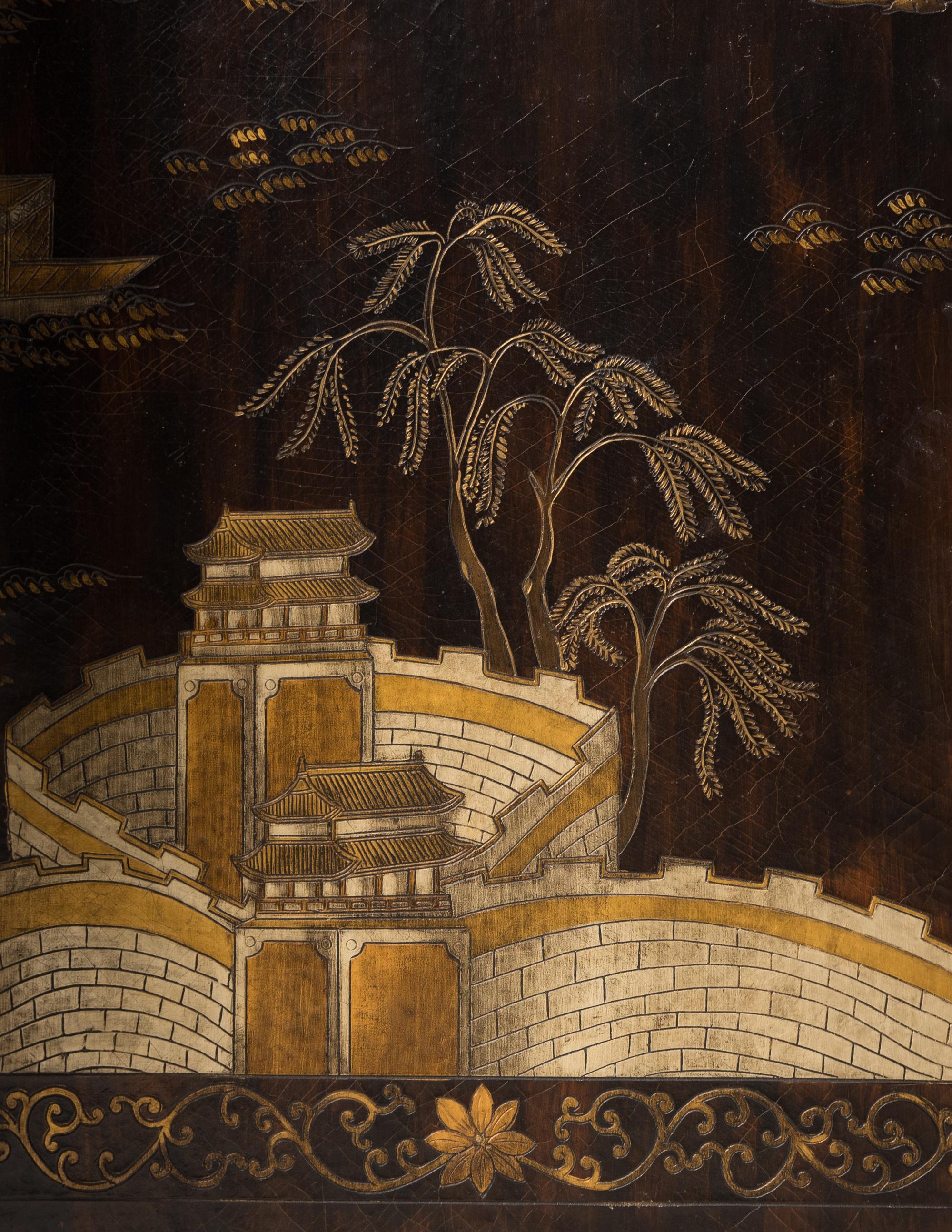 A Baker Chinoiserie-Decorated Floor Screen