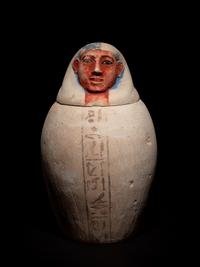 A Set of Four Egyptian Painted Limestone Canopic Jars of the Sons of Horus