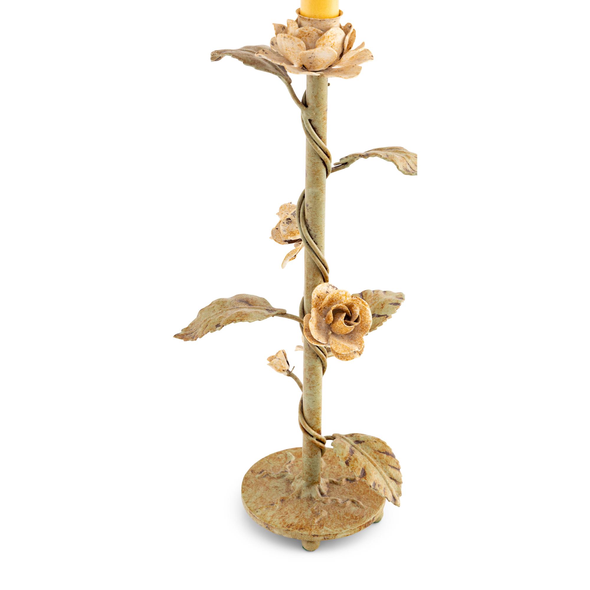 A Pair of Painted Tole Floral Table Lamps