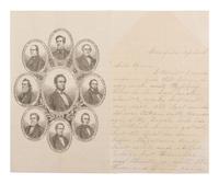 [LINCOLNIANA]. Illustrated lettersheet featuring Lincoln's cabinet, [ca 1863].