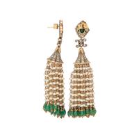 EMERALD, DIAMOND AND SEED PEARL EARRINGS