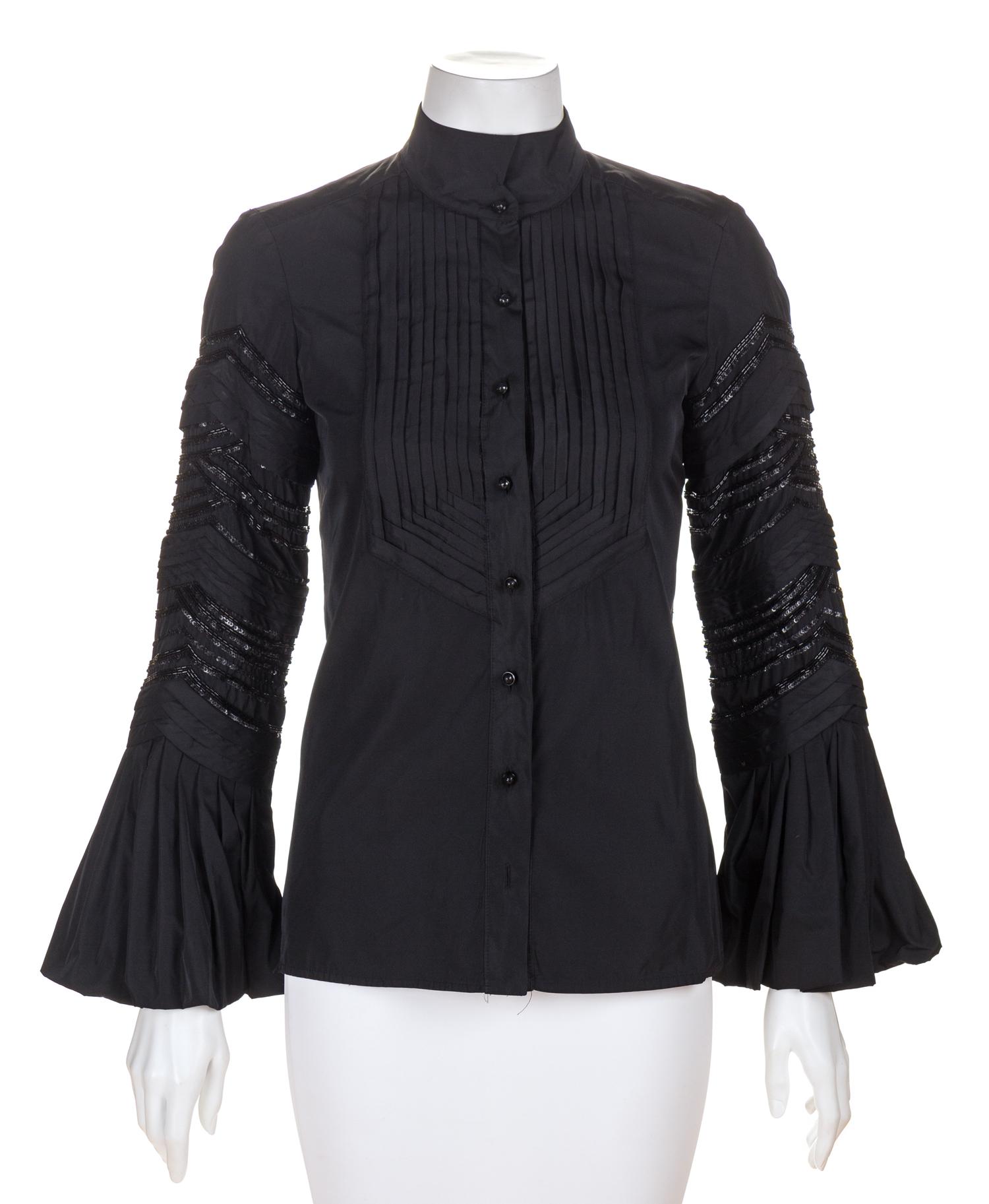 A Roberto Cavalli Black Pleated Blouse, Size 38.