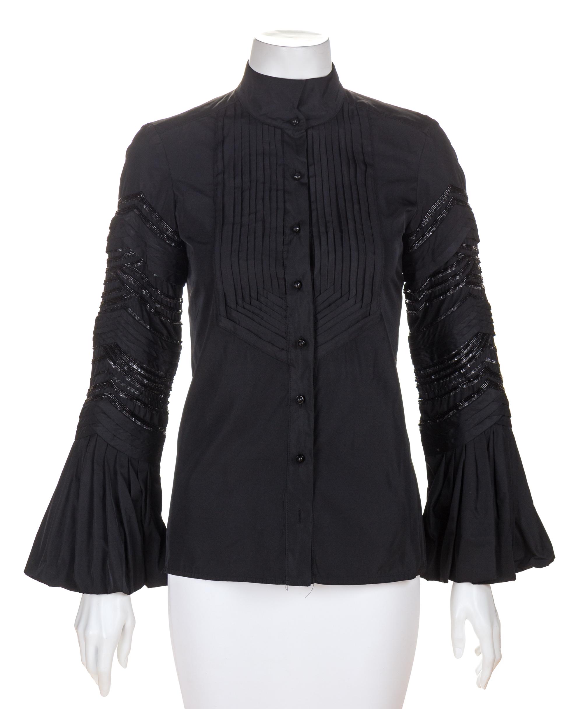 A Roberto Cavalli Black Pleated Blouse, Size 38.