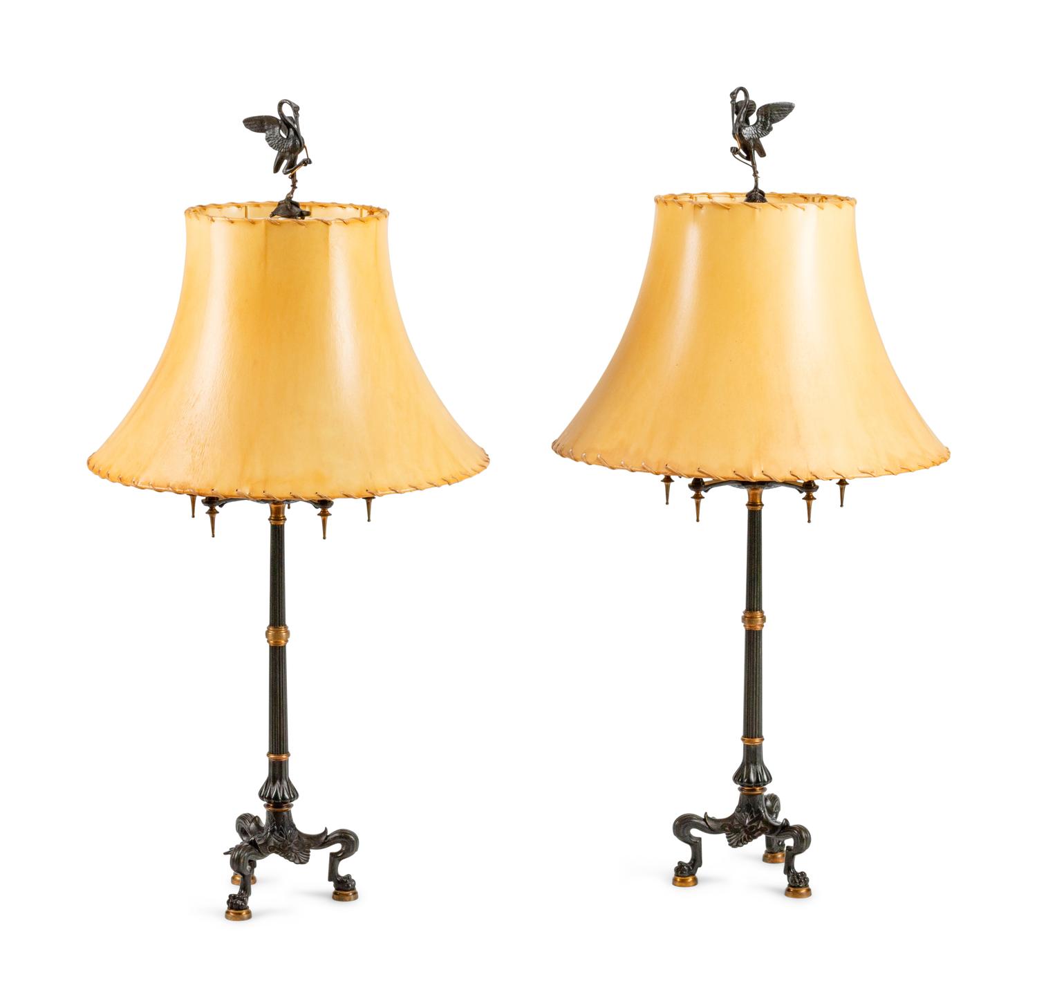A Pair of French Parcel-Gilt and Patinated Bronze Lamps — LATE 19TH CENTURY