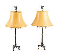 A Pair of French Parcel-Gilt and Patinated Bronze Lamps — LATE 19TH CENTURY