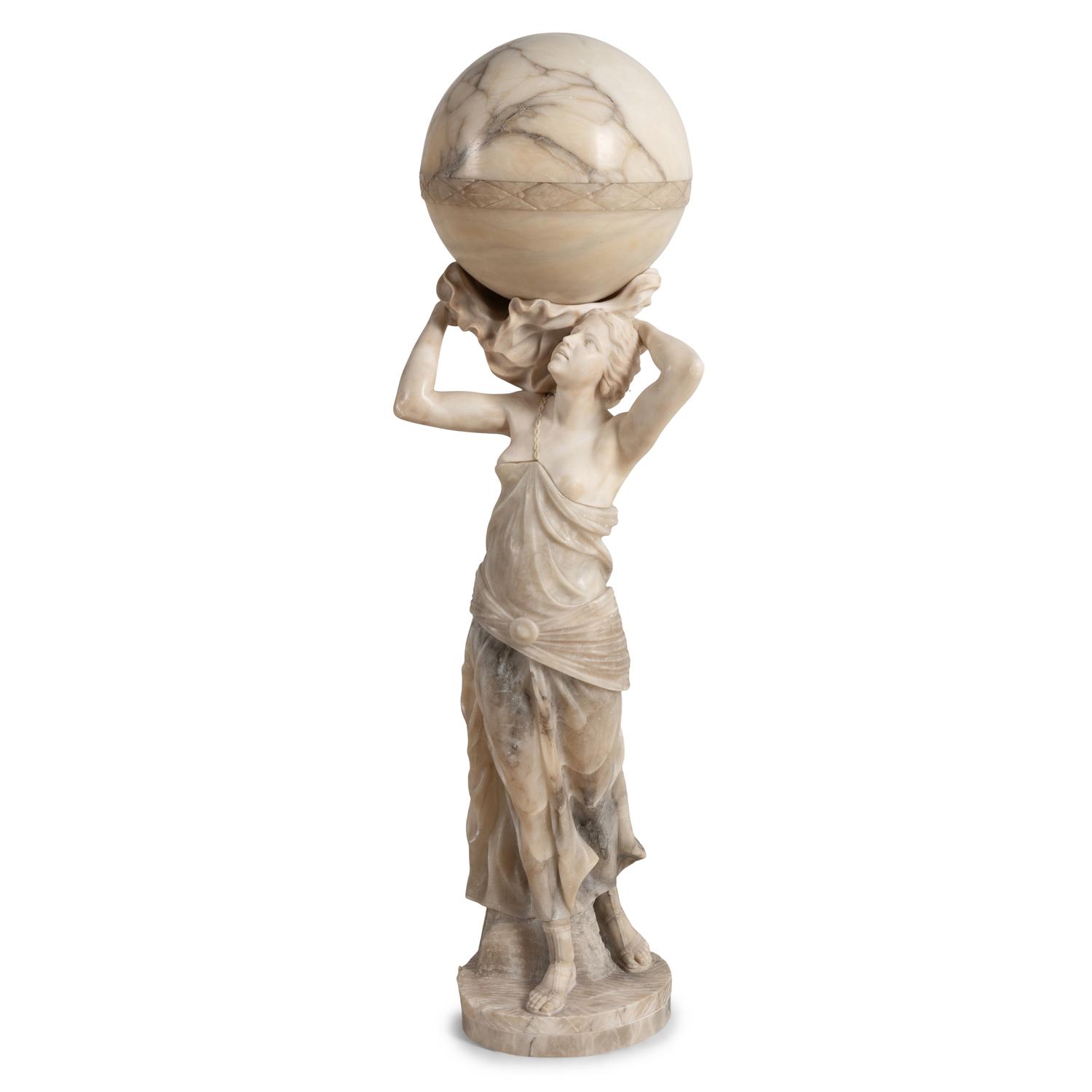 A Continental Carved Marble and Alabaster Figural Lamp