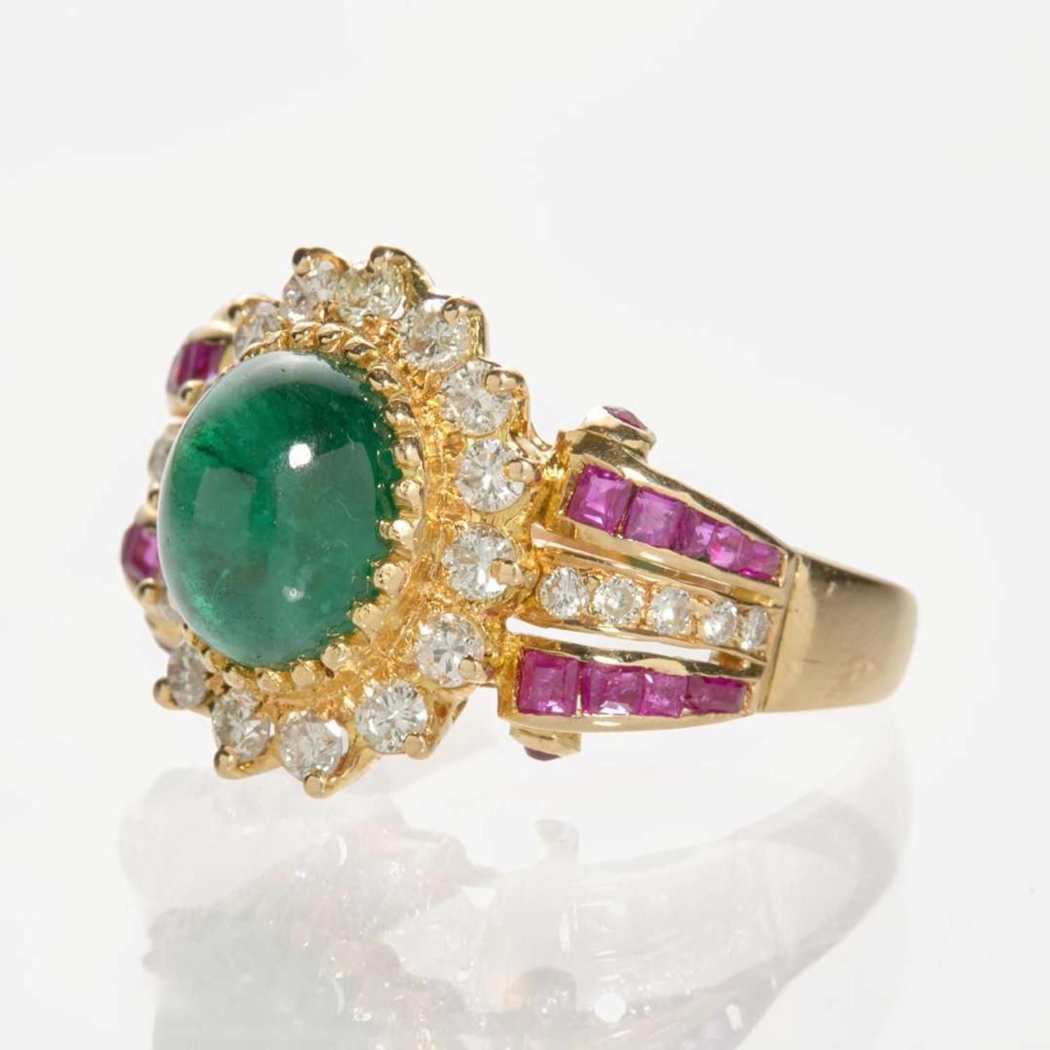 A 14K Yellow Gold and Gemstone Ring