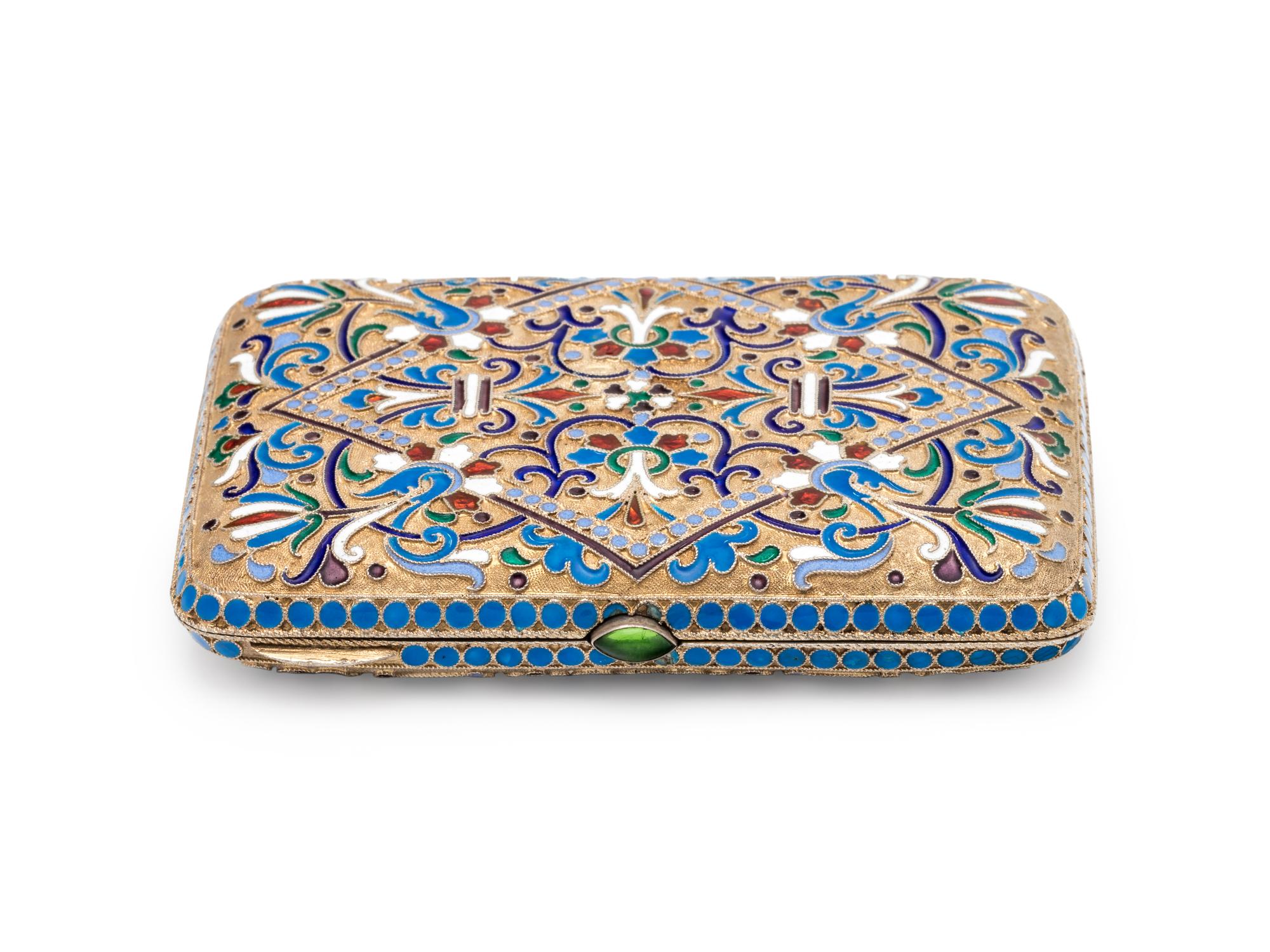 A Russian Silver-Gilt and Enamel Cigarette Case