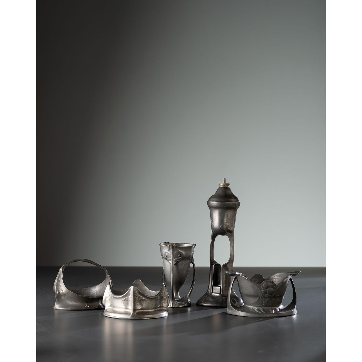 Five Kayserzinn Jugendstil Pewter Wares
