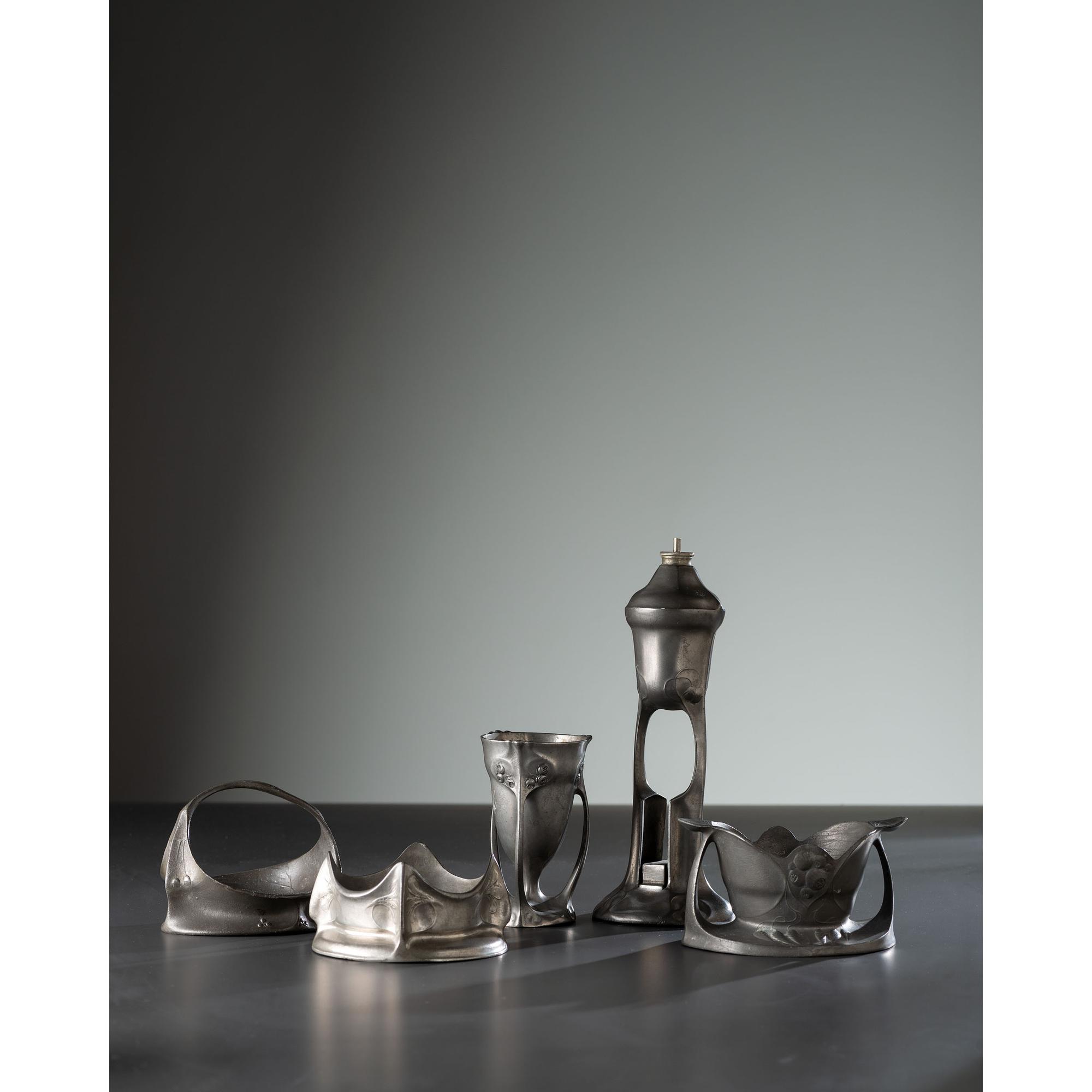 Five Kayserzinn Jugendstil Pewter Wares