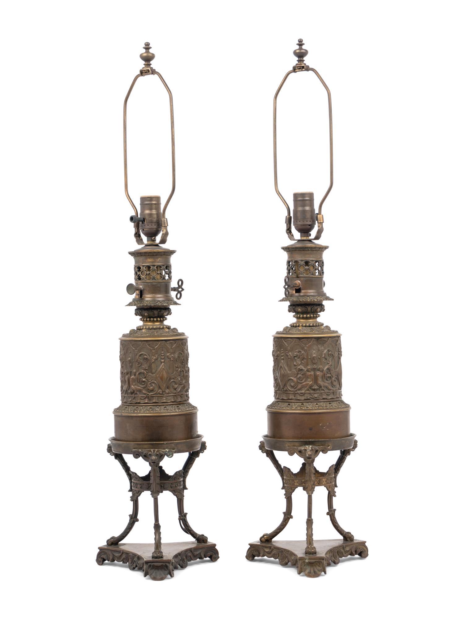 A Pair of French Bronze Fluid Lamps Converted to Electricity