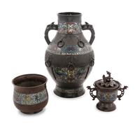 Four Japanese Champl ev é Bronze Vessels