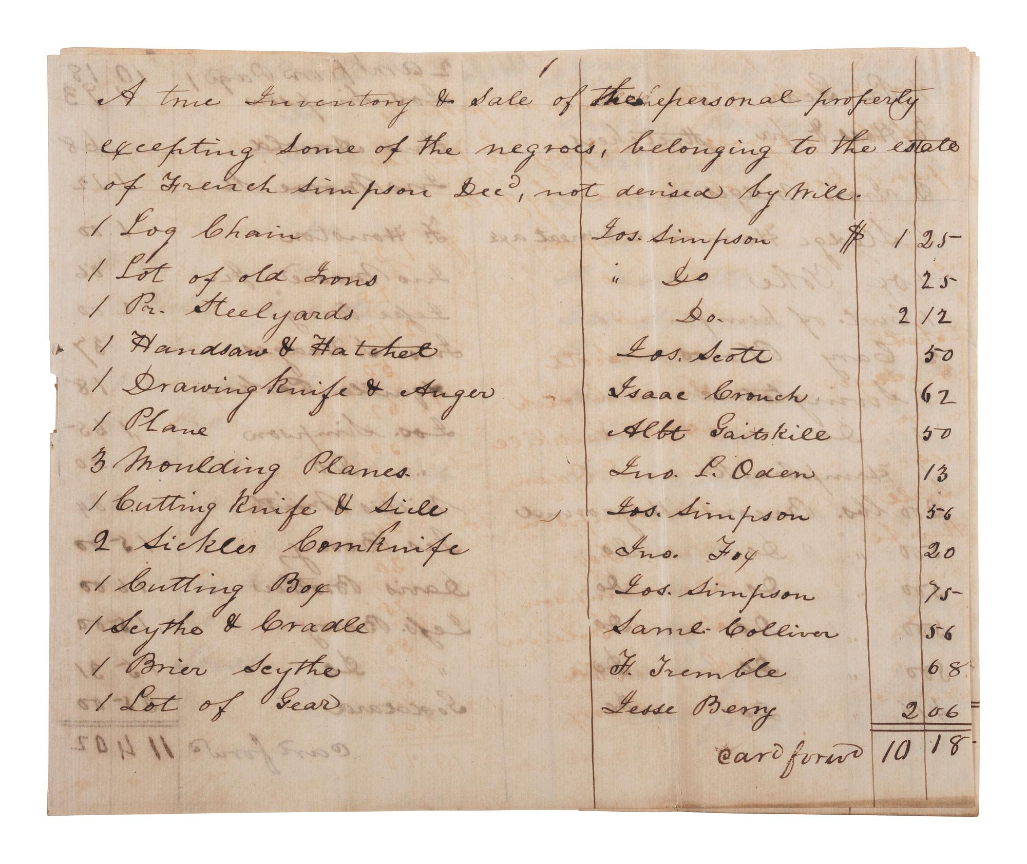 [ENSLAVEMENT & ABOLITION]. A group of 6 estate documents listing individual enslaved persons, most by name. [Bourbon County, KY]. 1831-1861.