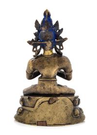 A Sino-Tibetan Gilt Bronze Figure of a Bodhisattva Height 8 1/2 inches.