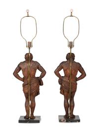 A Pair of Carved Pine Figures of Classical Men
