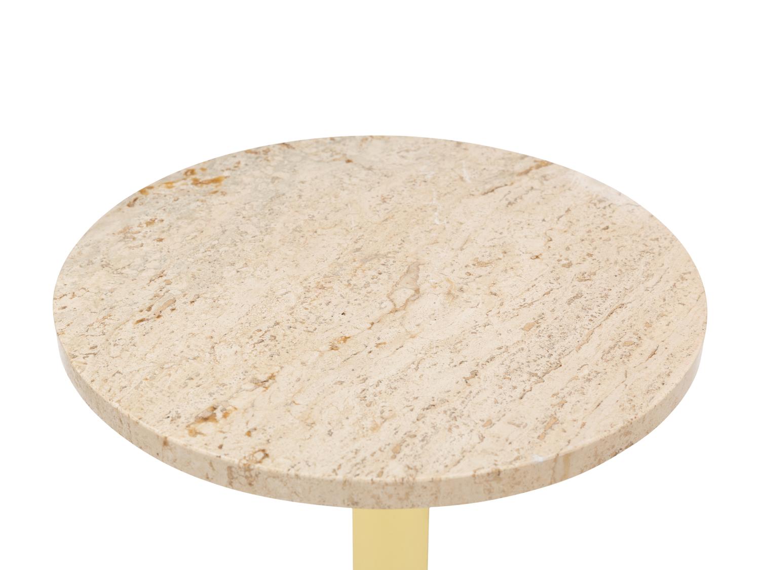 A Pair of Italian Polished Brass and Travertine Side Tables