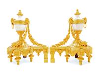 A Pair of French Gilt Bronze and Marble Chenets