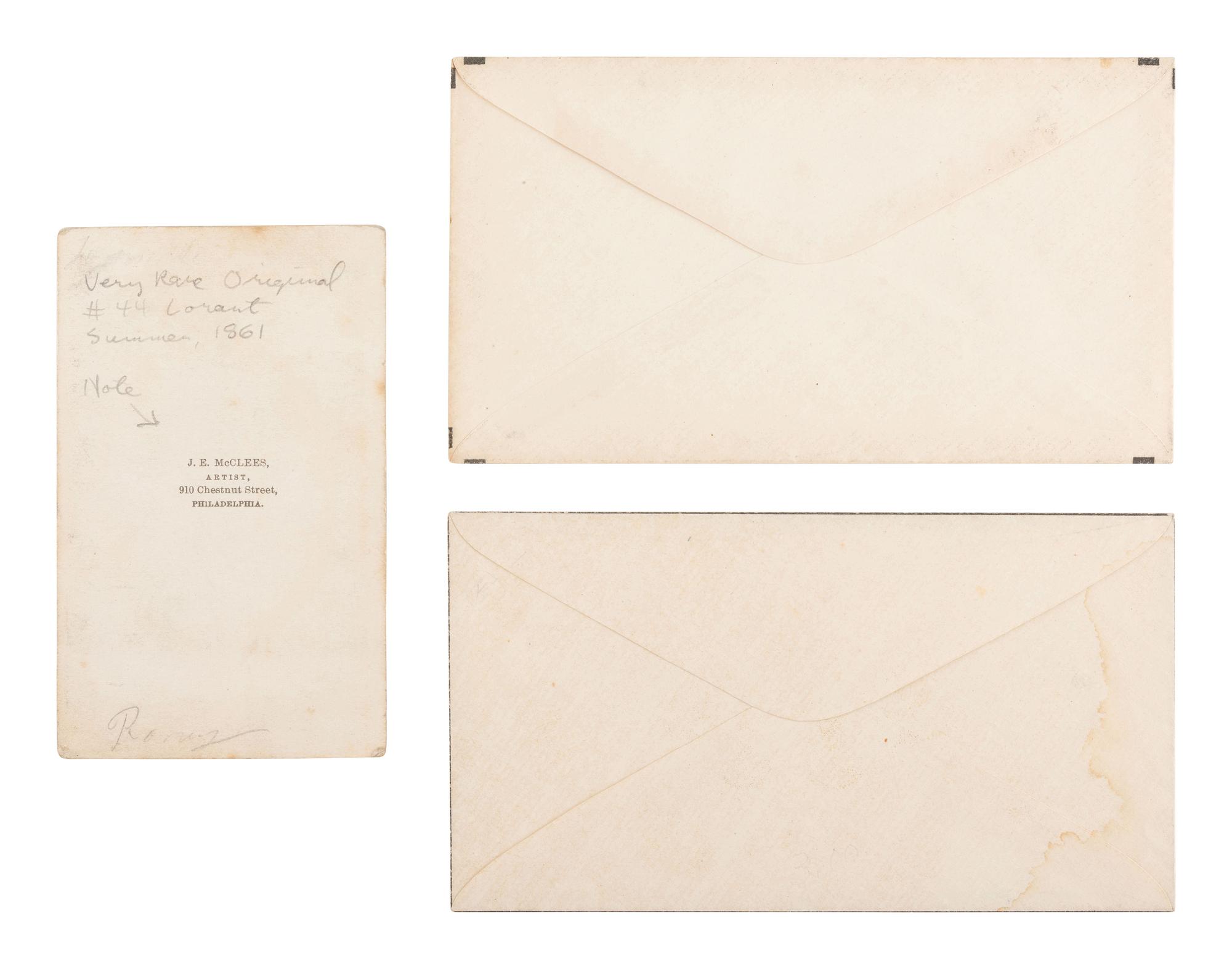 [LINCOLNIANA]. Pair of Lincoln mourning envelopes with CDV portrait.