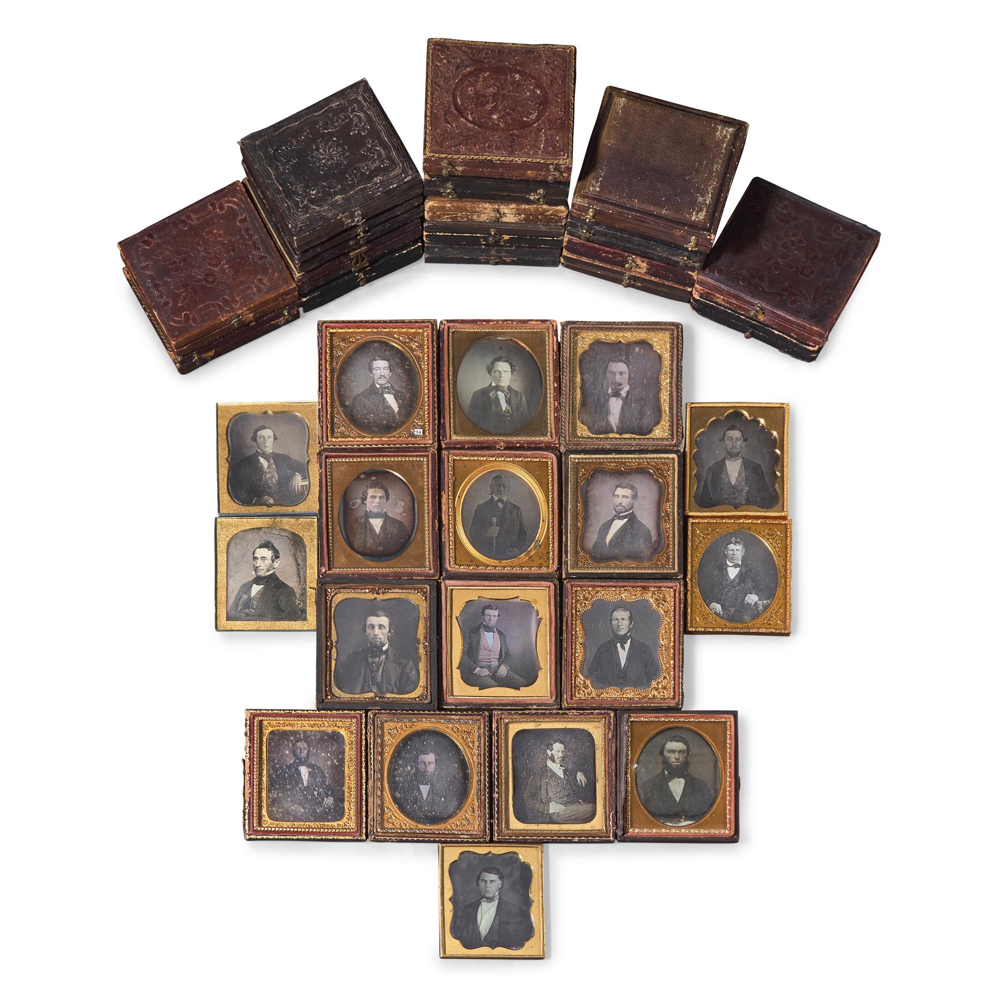 [Early Photography] Group of 35 Sixth Plate Daguerreotypes of Men