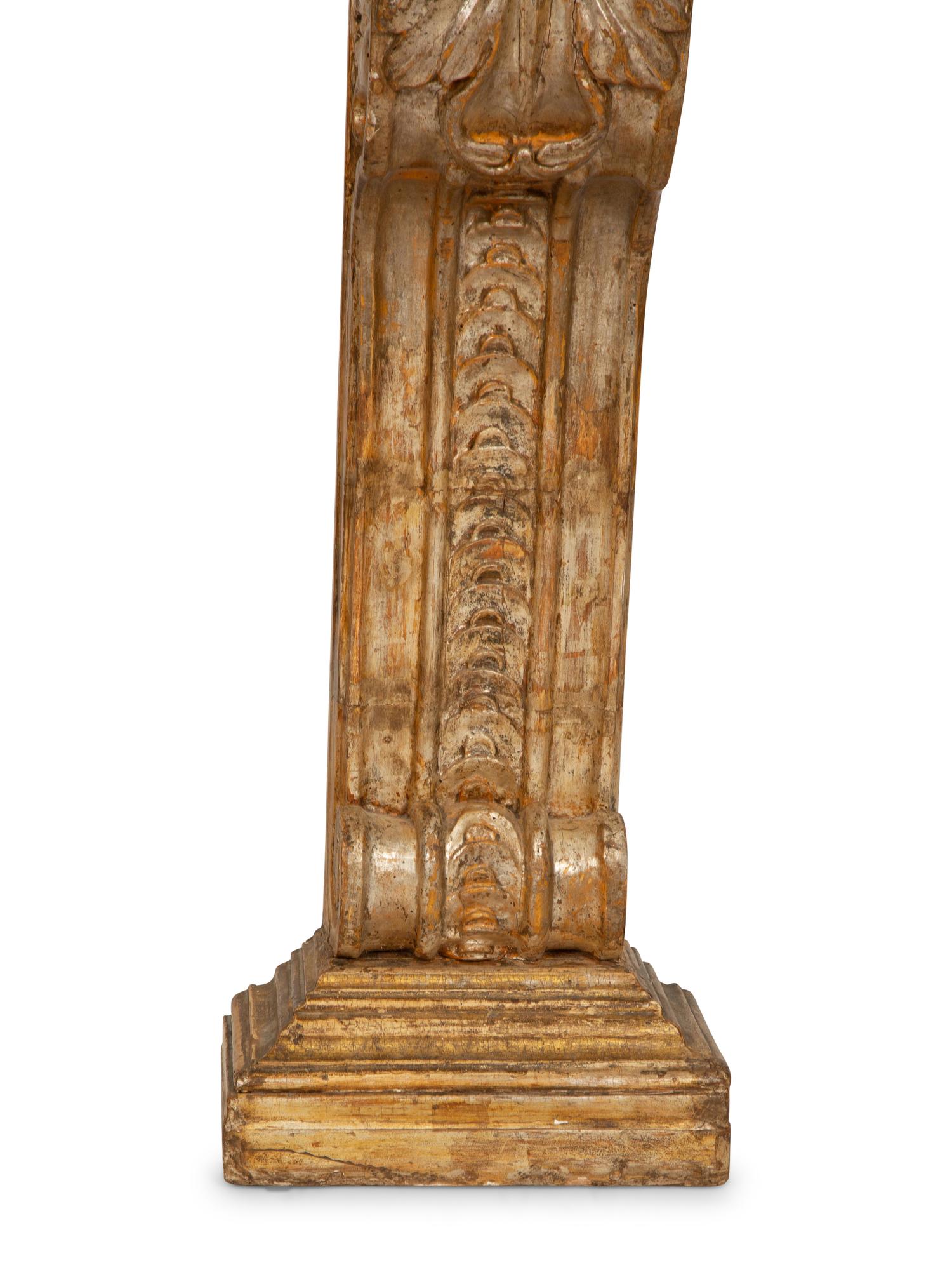 A Pair of Italian Silvered and Giltwood Pilaster Pedestals