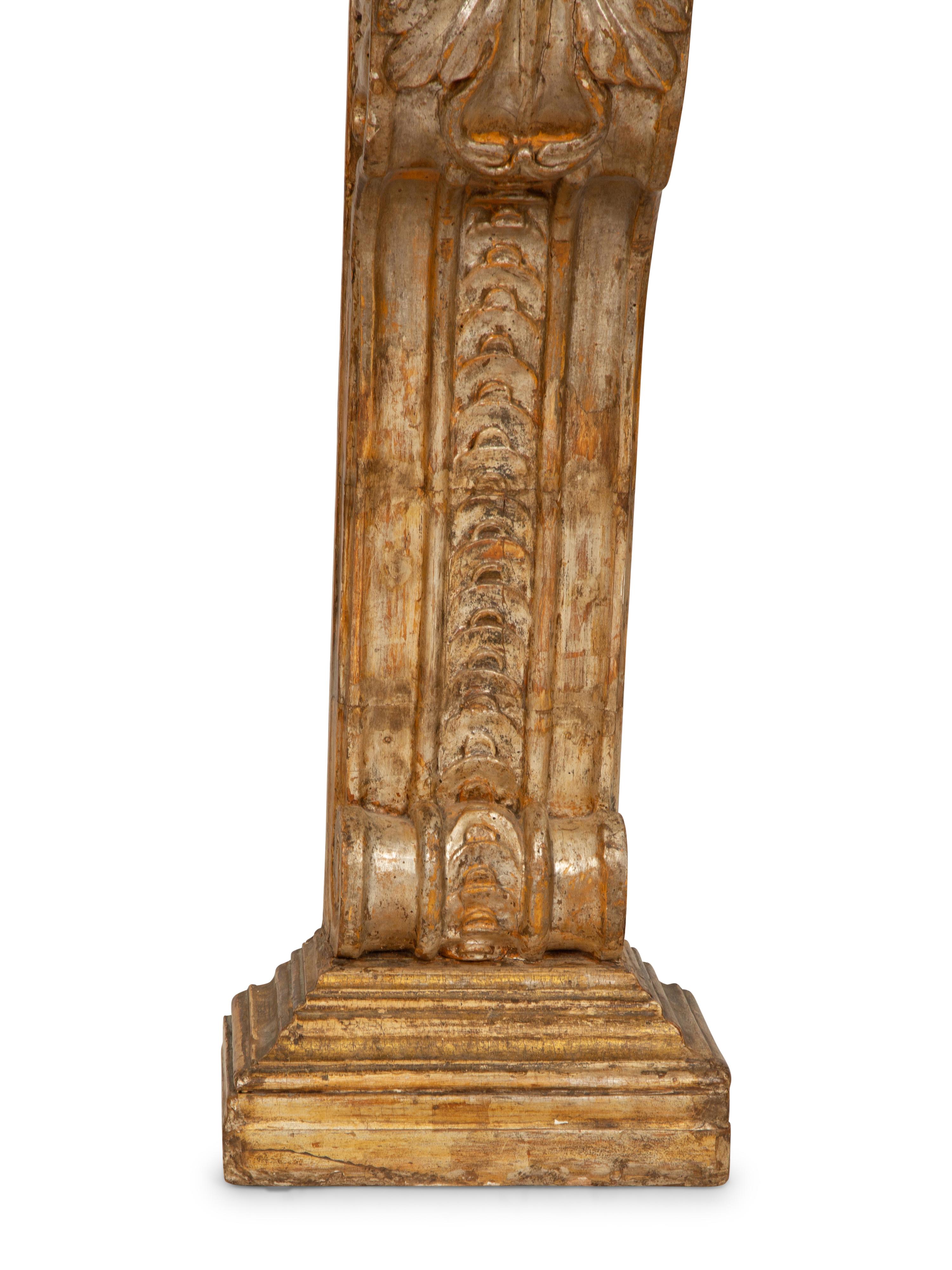 A Pair of Italian Silvered and Giltwood Pilaster Pedestals
