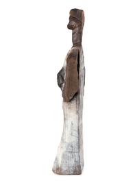 A Folk Art Carved and Painted Wooden Sculpture of a Woman with Multiple Faces