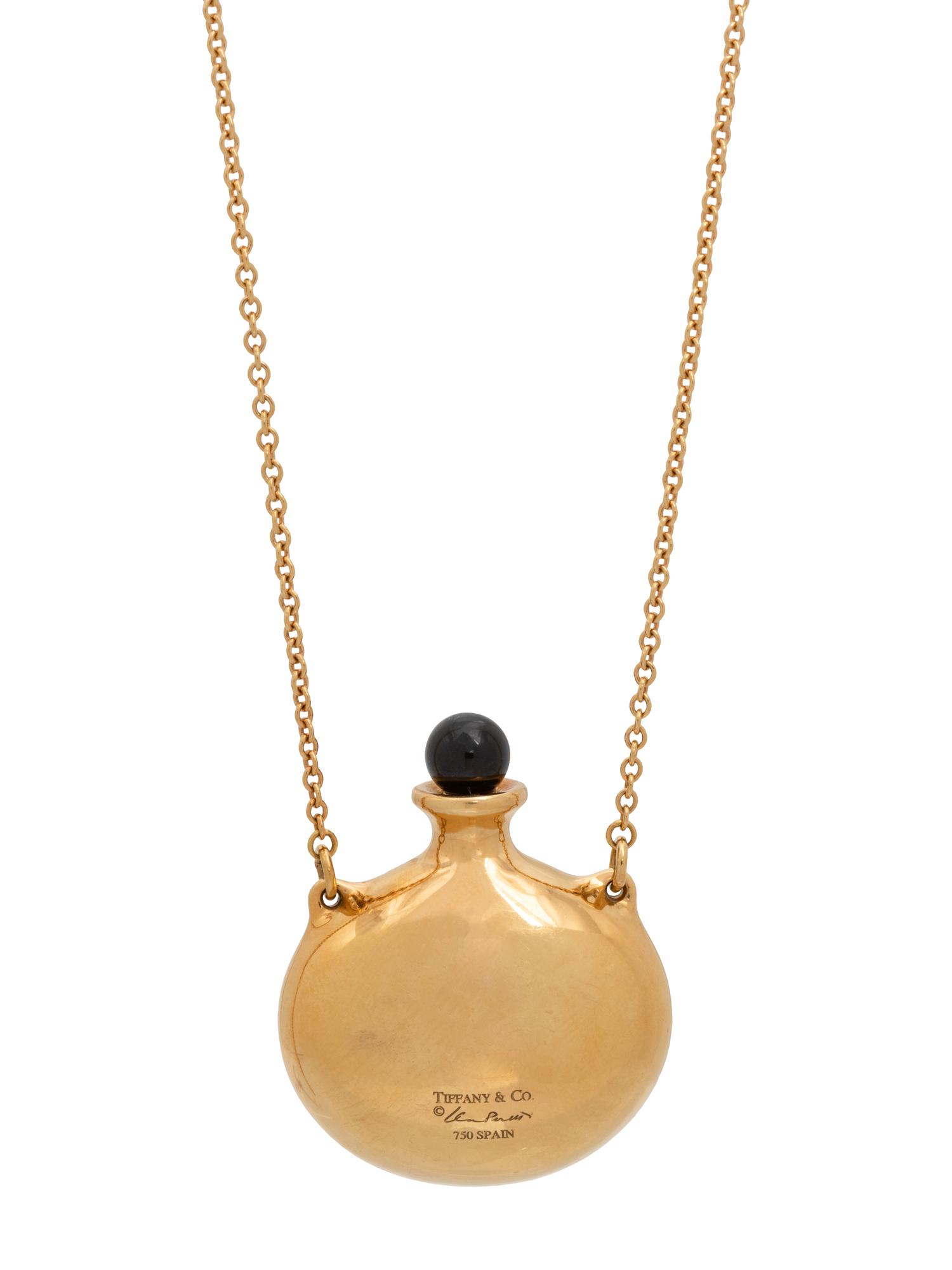 TIFFANY & CO., ELSA PERETTI, YELLOW GOLD AND BLACK JADE 'BOTTLE ROUND BOTTLE' NECKLACE