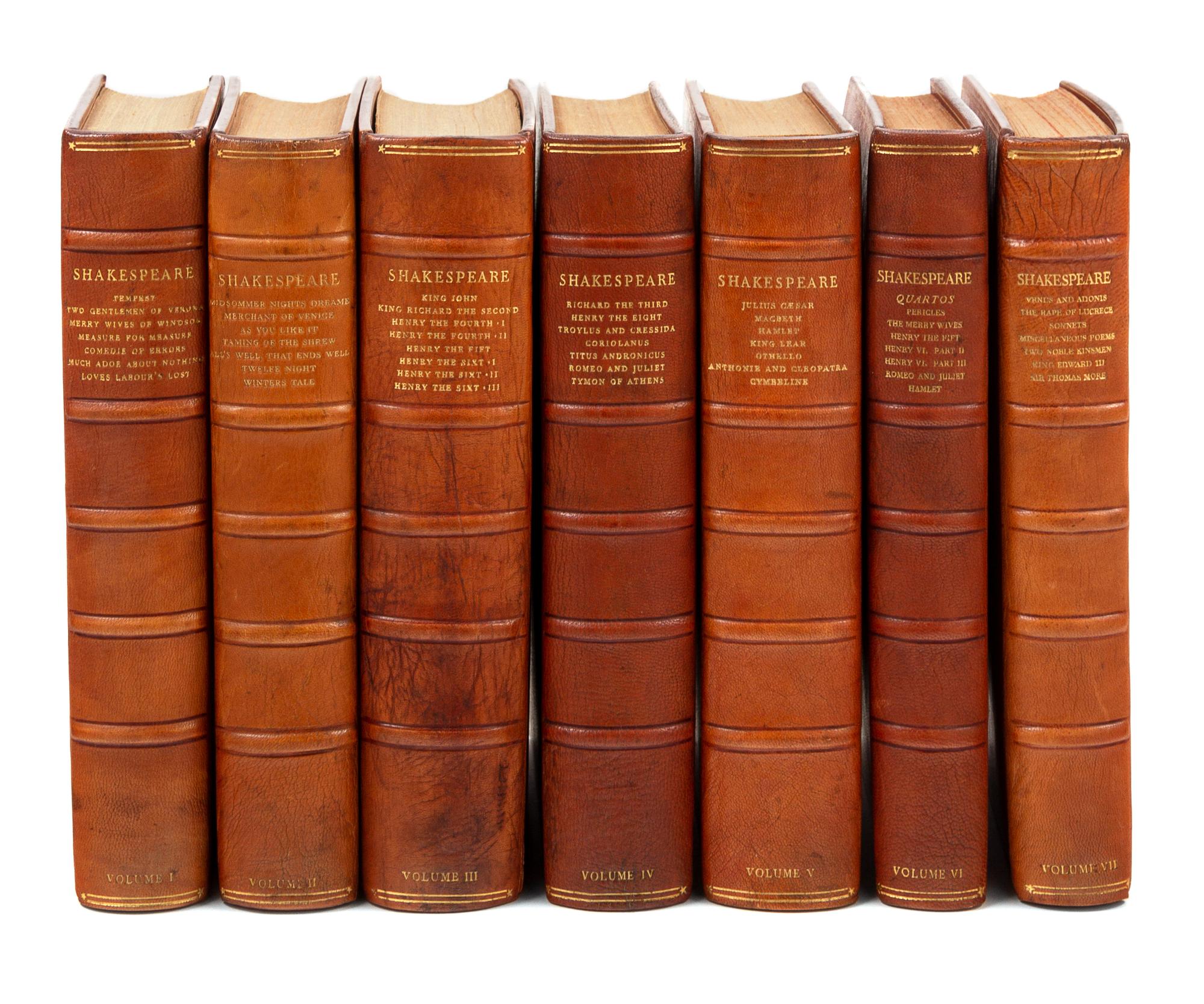 [NONESUCH PRESS]. SHAKESPEARE, William (1564-1616). FARJEON, Herbert (1887-1945), editor. The Works of Shakespeare. New York: Random House Inc., The Nonesuch Press, 1929-1933.