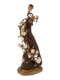 A German Gilt Bronze, Porcelain and Lacquered Wood Model of a Bird Mounted as a Lamp