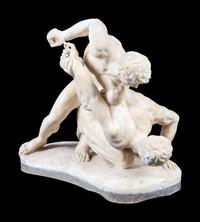 A Carved Alabaster Figural Group of The Wrestlers After the Antique