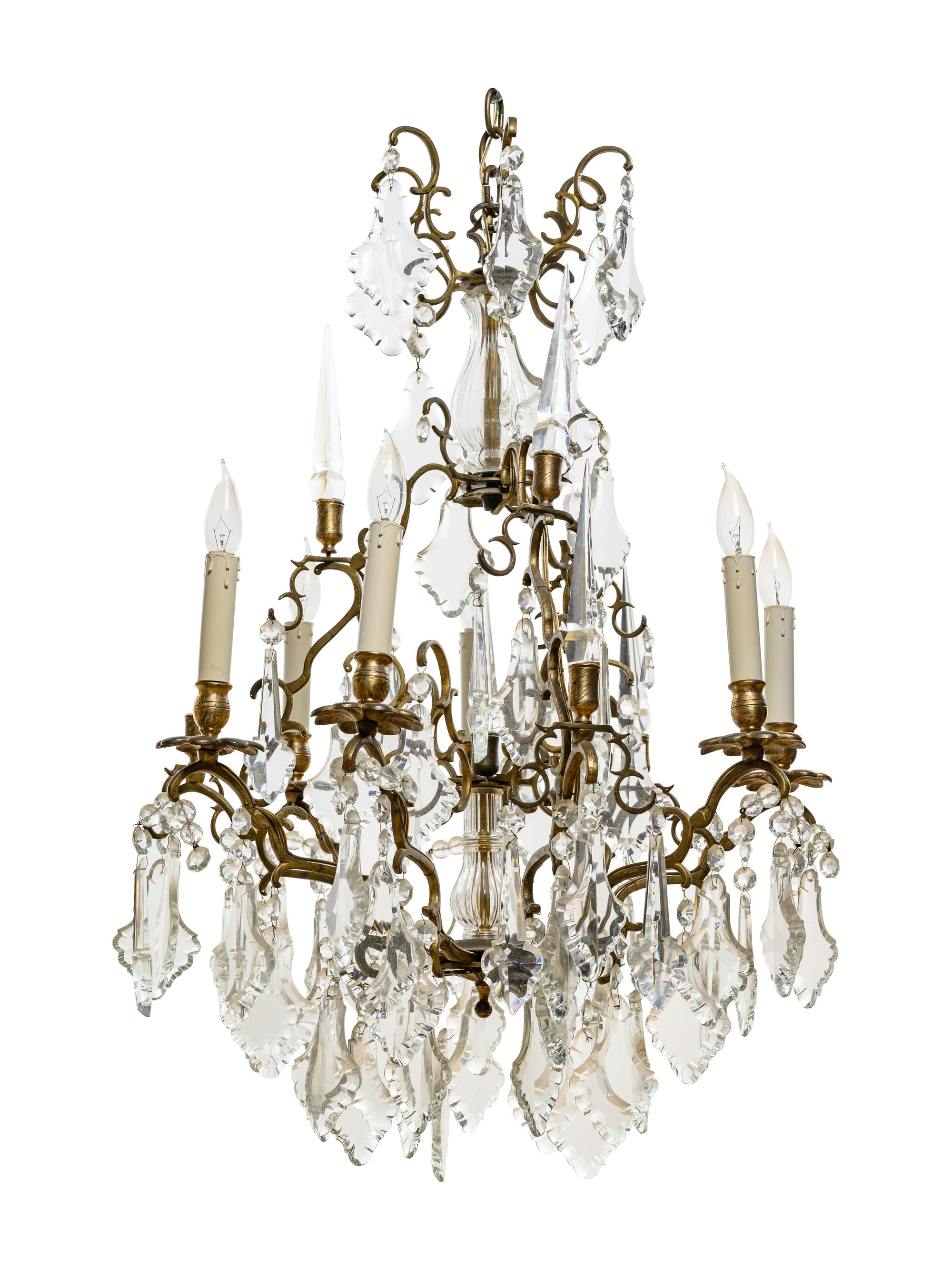 A French Gilt Bronze and Cut Glass Six-Light Chandelier