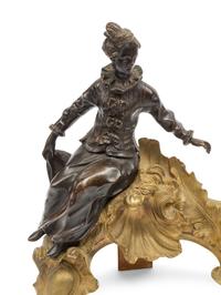 A Pair of Louis XV Style Gilt and Patinated Bronze Figural Chenets