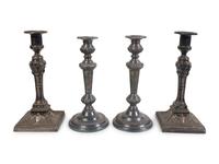 Two Pairs of English Silverplate Candlesticks