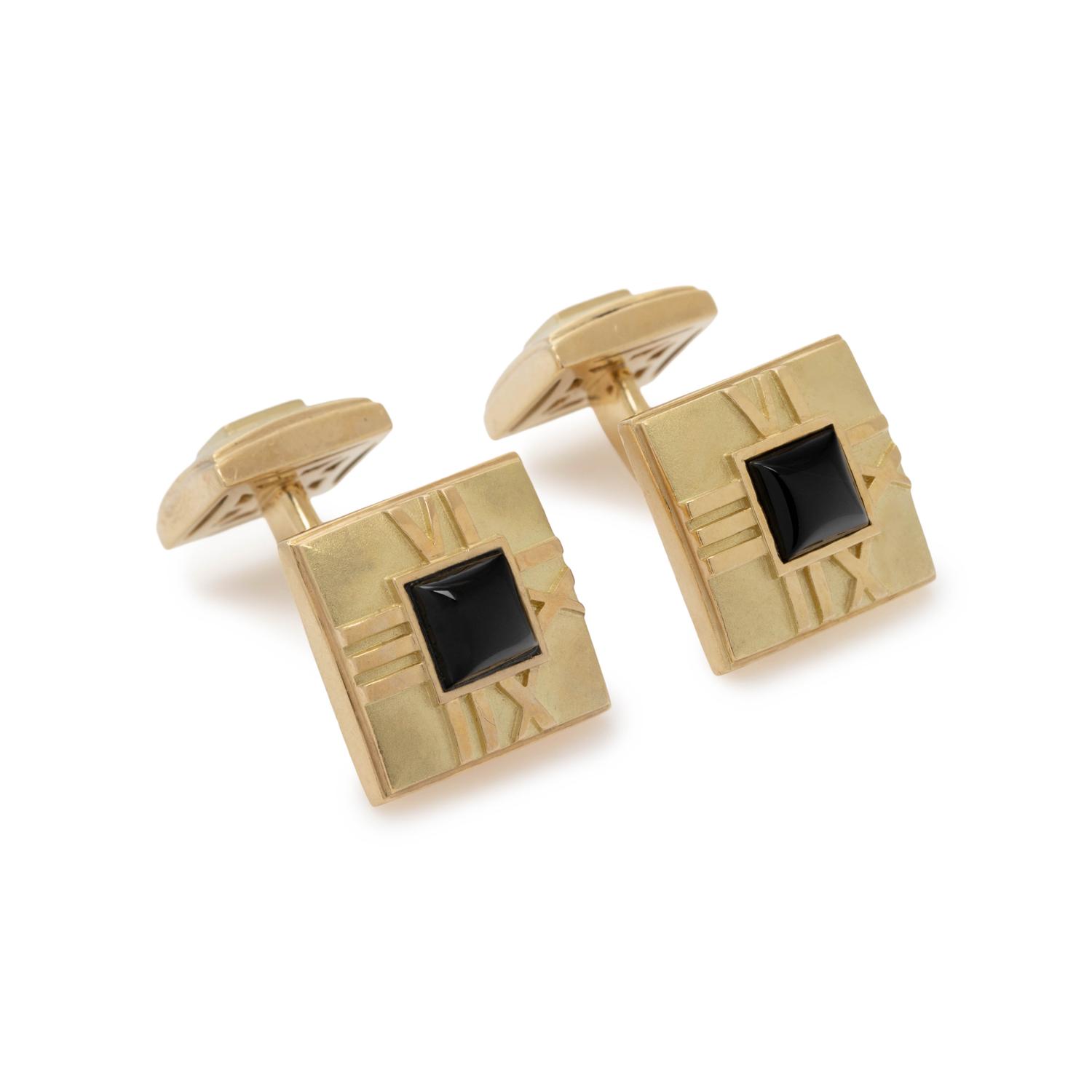 TIFFANY & CO., YELLOW GOLD AND ONYX 'ATLAS' CUFFLINKS