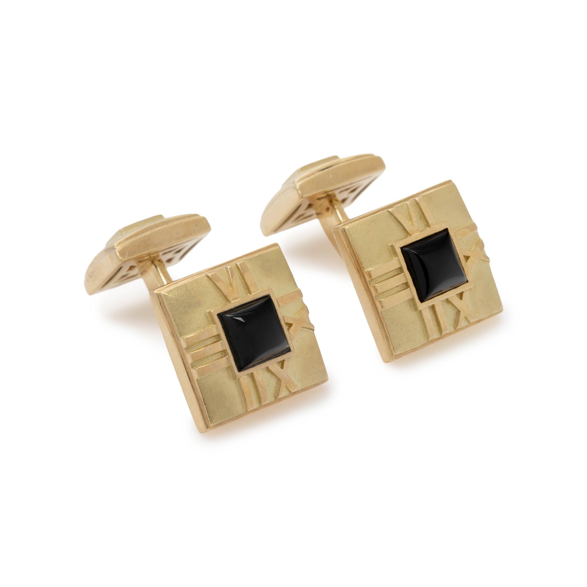TIFFANY & CO., YELLOW GOLD AND ONYX 'ATLAS' CUFFLINKS