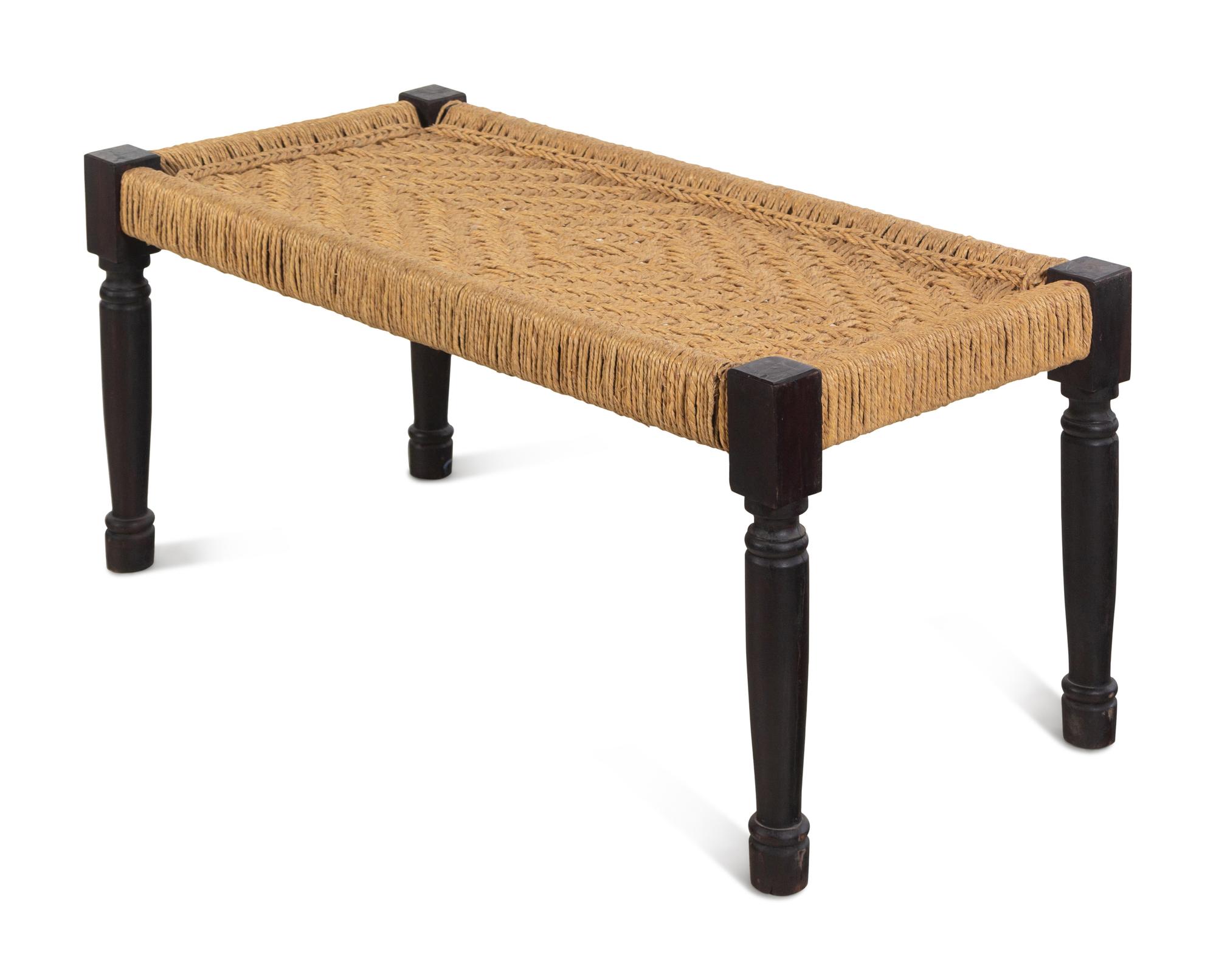 A Teakwood Woven Seat Bench